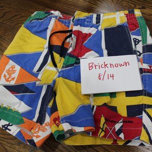 polo ralph lauren stretch classic fit 6" shorts allover flag print pattern.